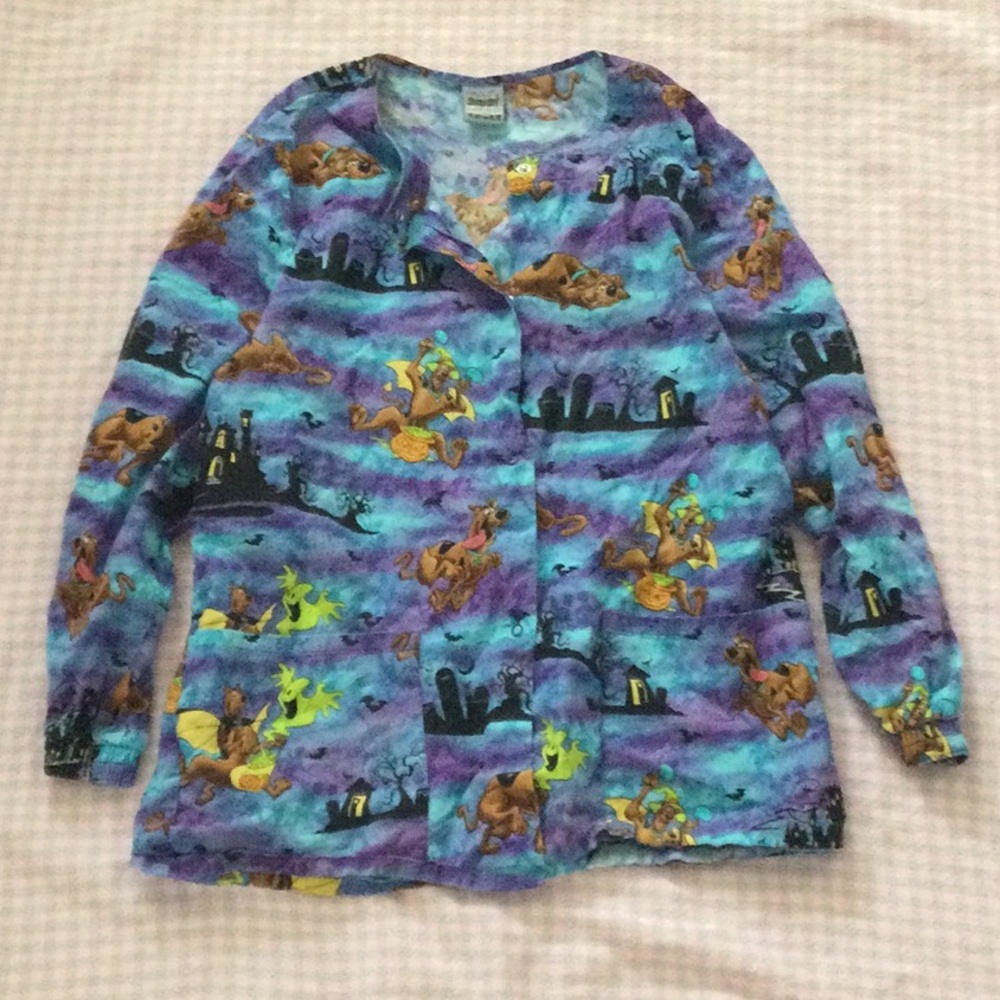 Women's Purple & Blue Cartoon-Print Scrub jacket Halloween